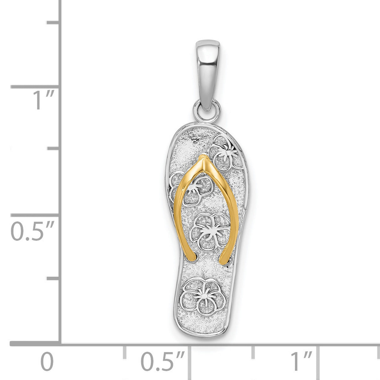 Sterling Silver Flip-Flop Pendant with 14k Gold Flower Accent, Tropical Summer Theme