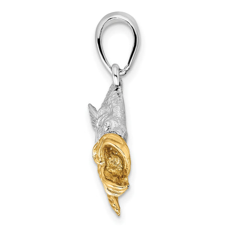 Sterling Silver Bass Pendant, Two-Tone Fish Charm with Realistic Design for Men or Unisex Wear