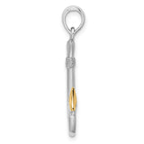 Sterling Silver Fishing Hook Pendant, Two Tone Nautical Charm for Men, Marine Theme Jewelry