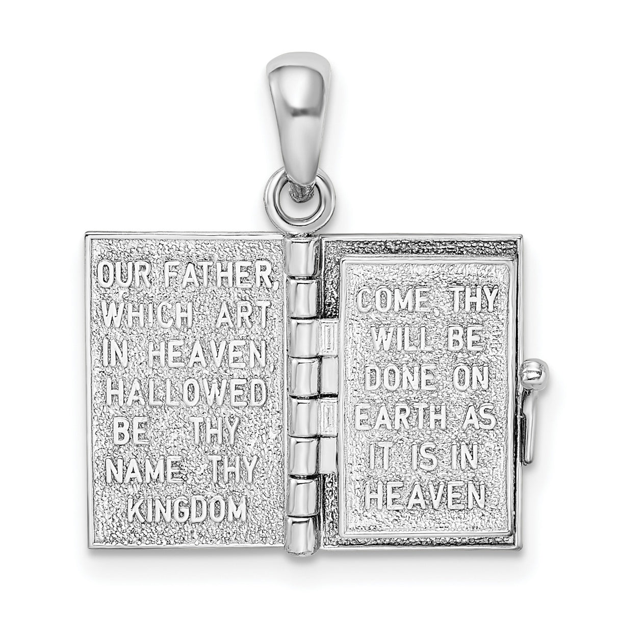 Textured Lords Prayer Bible with Cross Charm Pendant in Real 925 Sterling Silver