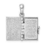 Textured Lords Prayer Bible with Cross Charm Pendant in Real 925 Sterling Silver