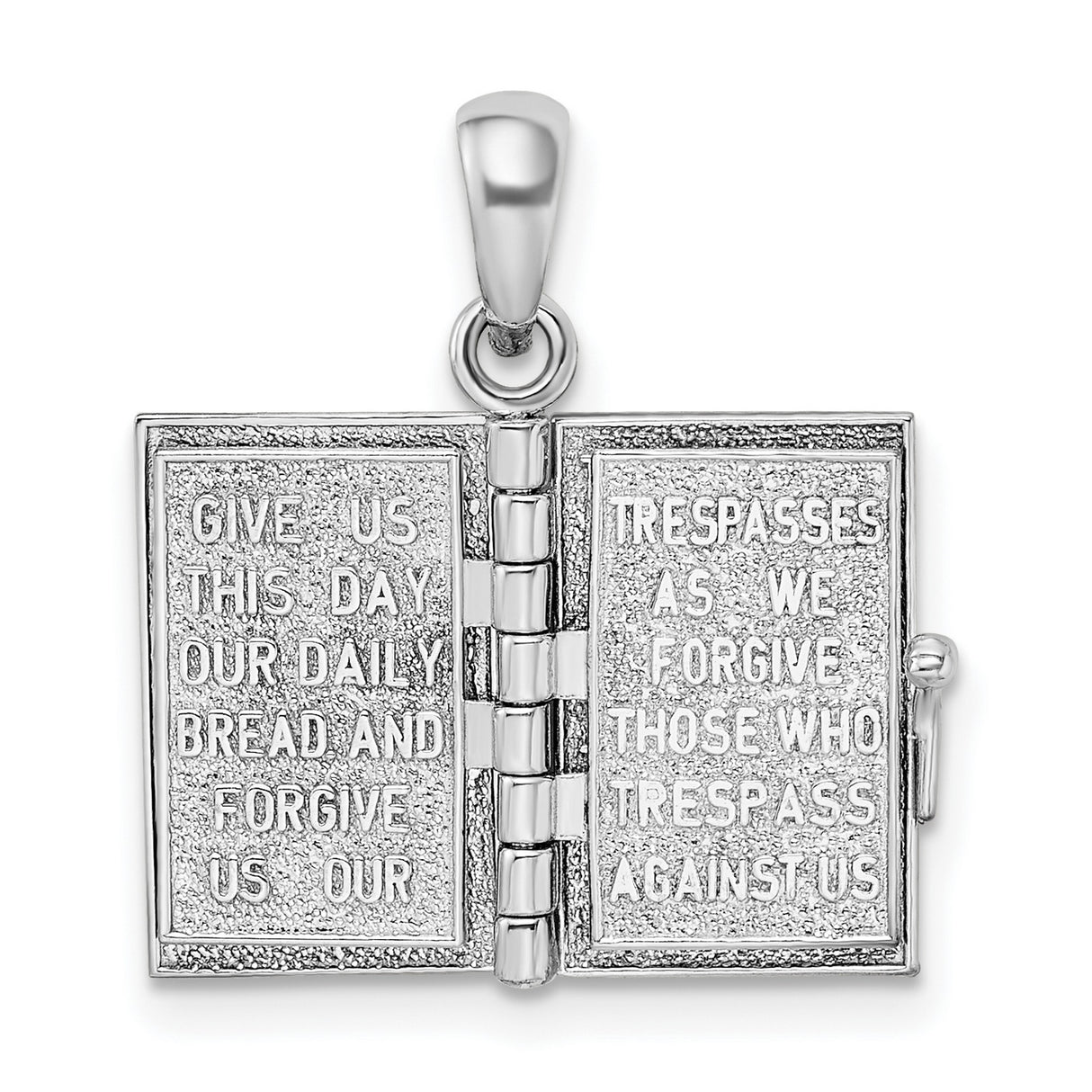 Textured Lords Prayer Bible with Cross Charm Pendant in Real 925 Sterling Silver