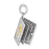 Textured Lords Prayer Bible with Cross Charm Pendant in Real 925 Sterling Silver