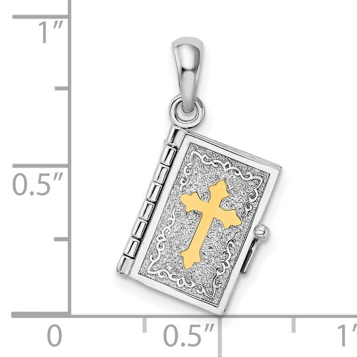 Textured Lords Prayer Bible with Cross Charm Pendant in Real 925 Sterling Silver