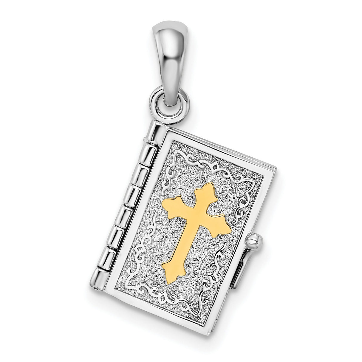 Textured Lords Prayer Bible with Cross Charm Pendant in Real 925 Sterling Silver