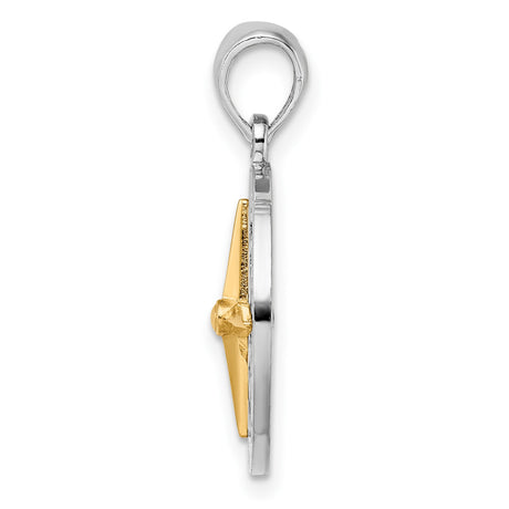 Sterling Silver Compass Pendant with Two-Tone North South East West Design, Nautical Theme