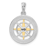 Sterling Silver Compass Pendant with Two-Tone North South East West Design, Nautical Theme