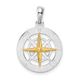 Sterling Silver Compass Pendant with Two-Tone North South East West Design, Nautical Theme