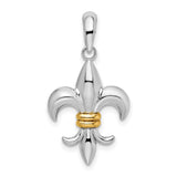 Sterling Silver Pendant, Two-Tone Fleur-de-Lis Cross, Christian Symbol, French Heritage Design