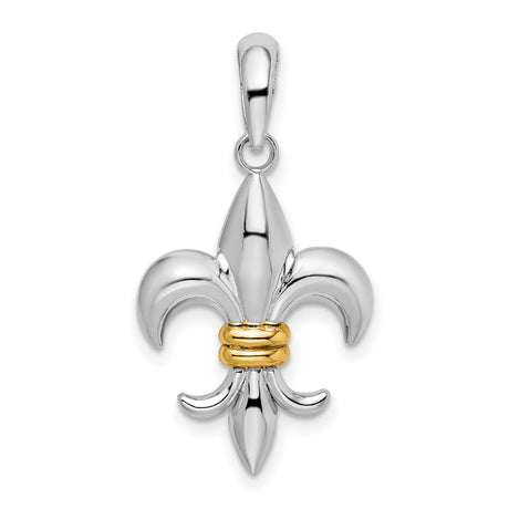 Sterling Silver Pendant, Two-Tone Fleur-de-Lis Cross, Christian Symbol, French Heritage Design