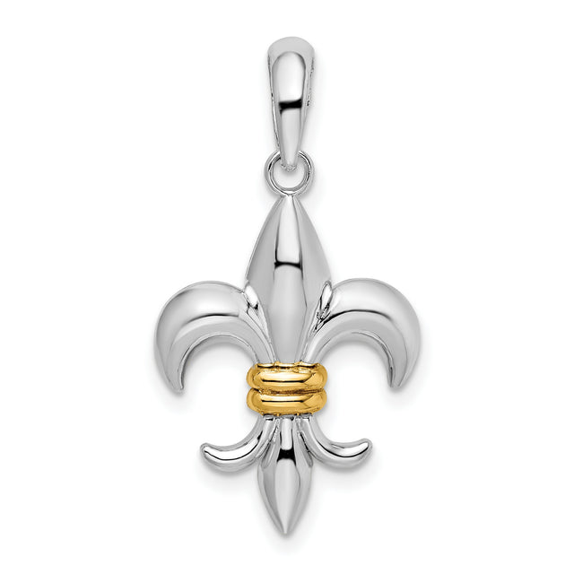 Sterling Silver Pendant, Two-Tone Fleur-de-Lis Cross, Christian Symbol, French Heritage Design