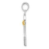 Polished Tennis Racquet with Ball Charm Pendant in Real 925 Sterling Silver