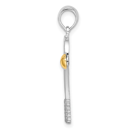 Polished Tennis Racquet with Ball Charm Pendant in Real 925 Sterling Silver