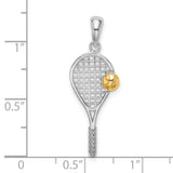 Polished Tennis Racquet with Ball Charm Pendant in Real 925 Sterling Silver