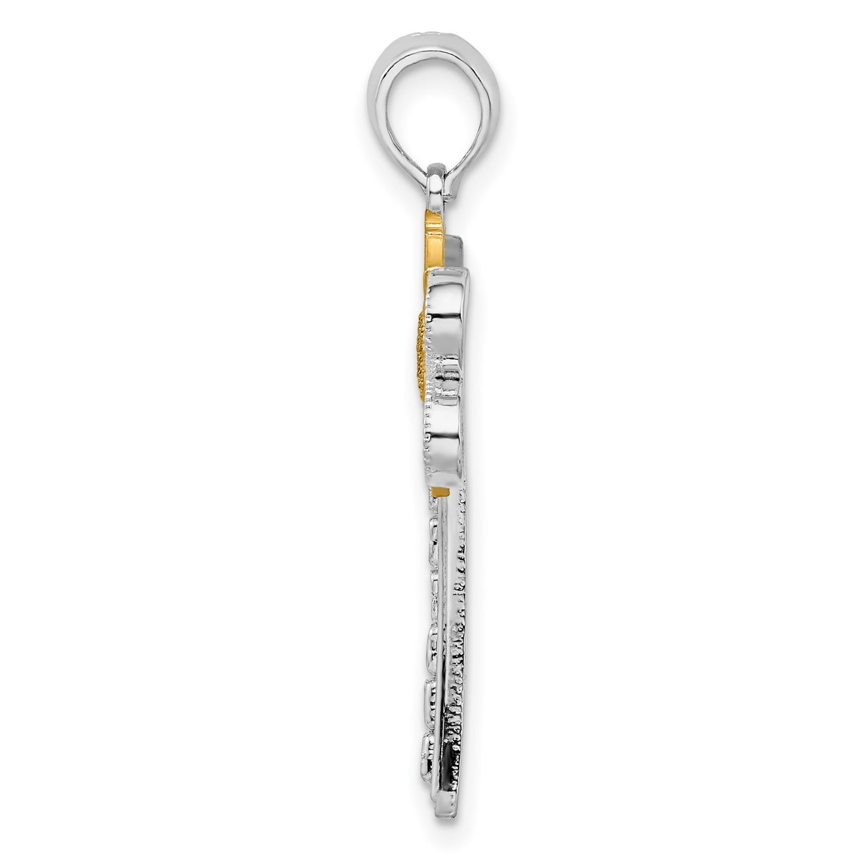 Sterling Silver Two-Tone Dragonfly Pendant with Openwork Wings and Textured Details