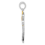 Sterling Silver Two-Tone Dragonfly Pendant with Openwork Wings and Textured Details
