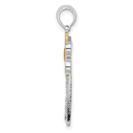 Sterling Silver Two-Tone Dragonfly Pendant with Openwork Wings and Textured Details