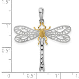 Sterling Silver Two-Tone Dragonfly Pendant with Openwork Wings and Textured Details