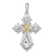 Sterling Silver Filigree Cross Pendant with Gold Accent, Vintage Floral Religious Design