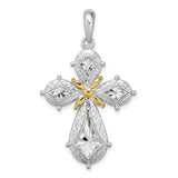 Sterling Silver Filigree Cross Pendant with Gold Accent, Vintage Floral Religious Design