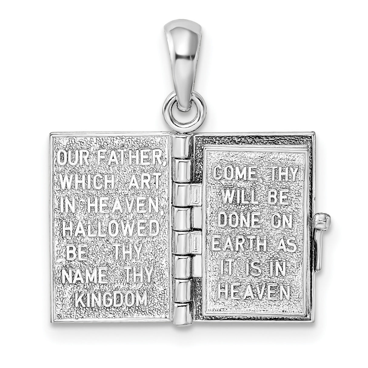 Textured 3D Lords Prayer Holy Bible with Charm Pendant in Real 925 Sterling Silver