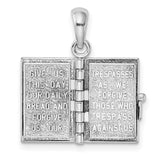 Textured 3D Lords Prayer Holy Bible with Charm Pendant in Real 925 Sterling Silver