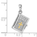 Textured 3D Lords Prayer Holy Bible with Charm Pendant in Real 925 Sterling Silver