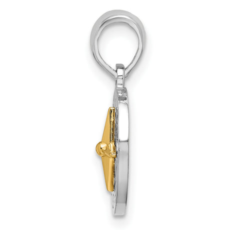 Sterling Silver Compass Pendant with 14k Gold Accents, Nautical Travel and Exploration Theme