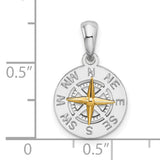 Sterling Silver Compass Pendant with 14k Gold Accents, Nautical Travel and Exploration Theme