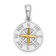 Sterling Silver Compass Pendant with 14k Gold Accents, Nautical Travel and Exploration Theme