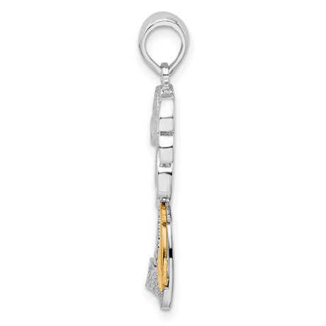 Sterling Silver Palm Tree Sailboat Pendant, Two-Tone Nautical Island Design for Women or Unisex Wear
