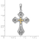 Sterling Silver Filigree Cross Pendant with Gold Accents, Textured Arms, Religious Design