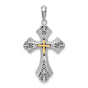 Sterling Silver Filigree Cross Pendant with Gold Accents, Textured Arms, Religious Design