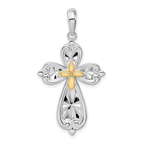 Sterling Silver Cross Pendant with Marquise Floral Design and Beaded Center