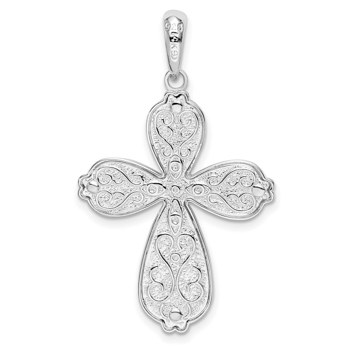 Sterling Silver Cross Pendant with Scrollwork and Vintage Floral Motif, Unisex Faith Jewelry