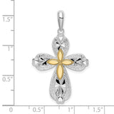 Sterling Silver Cross Pendant with Scrollwork and Vintage Floral Motif, Unisex Faith Jewelry