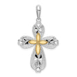 Sterling Silver Cross Pendant with Scrollwork and Vintage Floral Motif, Unisex Faith Jewelry