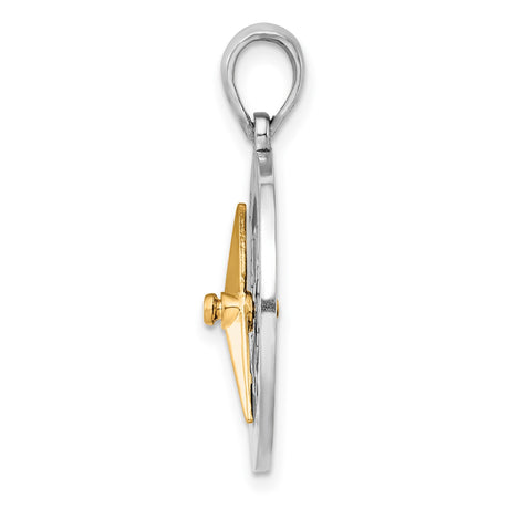 Enameled Compass with Moving Needle Charm Pendant in Real 925 Sterling Silver