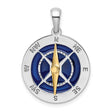 Enameled Compass with Moving Needle Charm Pendant in Real 925 Sterling Silver