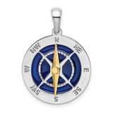 Enameled Compass with Moving Needle Charm Pendant in Real 925 Sterling Silver