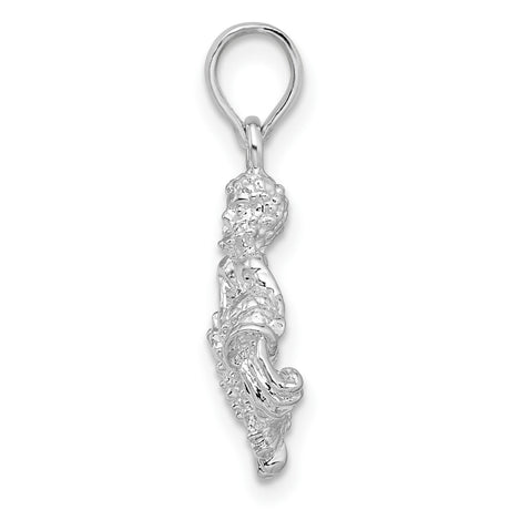 Sterling Silver Angel Blowing Horn Pendant with Textured Wings and Robe Accents