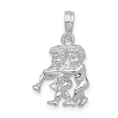 Sterling Silver Gemini Pendant with 3D Twin Figures, Polished Zodiac Charm