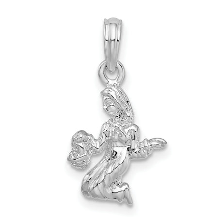 Sterling Silver Virgo Zodiac Pendant with Kneeling Woman and Astrology Symbols