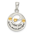 Sterling Silver Moon Pendant with Gold-Tone Stars and I Love You to the Moon and Back Message