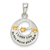 Sterling Silver Moon Pendant with Gold-Tone Stars and I Love You to the Moon and Back Message
