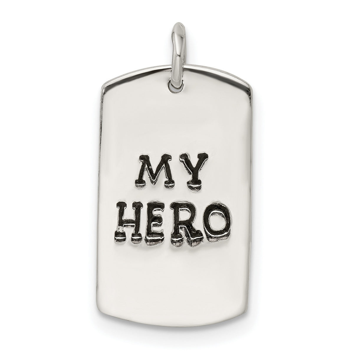 Polished My Hero Dog Tag Charm Pendant in Real 925 Sterling Silver