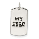 Polished My Hero Dog Tag Charm Pendant in Real 925 Sterling Silver