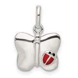 Sterling Silver Butterfly Pendant with Red and Black Ladybug Accent, Nature-Inspired Charm
