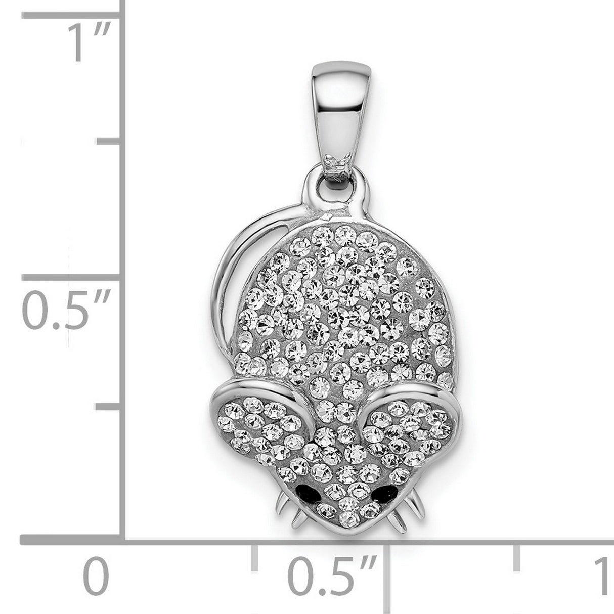 Sterling Silver Mouse Pendant with Pavé Clear Crystals, Whiskers and Ears Detail, Animal Jewelry for Women