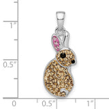 Sterling Silver Bunny Pendant with Light Brown and Pink Crystals, Whimsical Rabbit Charm